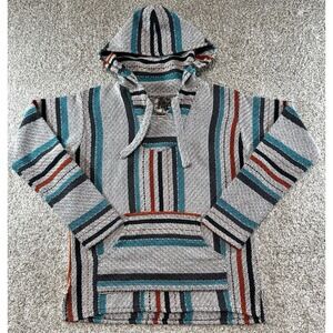 Original Senor Lopez Baja Hoodie Medium Poncho Drug Rug Pullover Mexico Striped